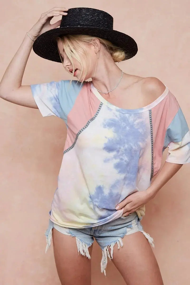 BiBi Tie Dye Printed Cotton Color Block T-Shirt for Women - Love Salve